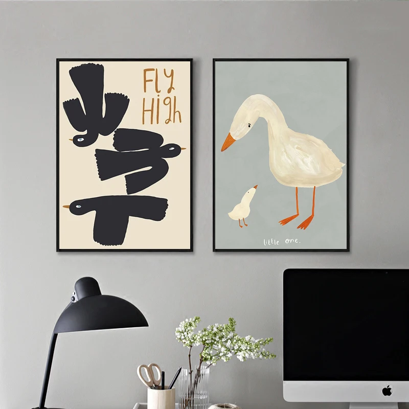 Cute Rabbit Bird Geese Leopard Dog Nursery Wall Art Canvas Painting Nordic Posters and Prints Wall Pictures Baby Kids Room Decor