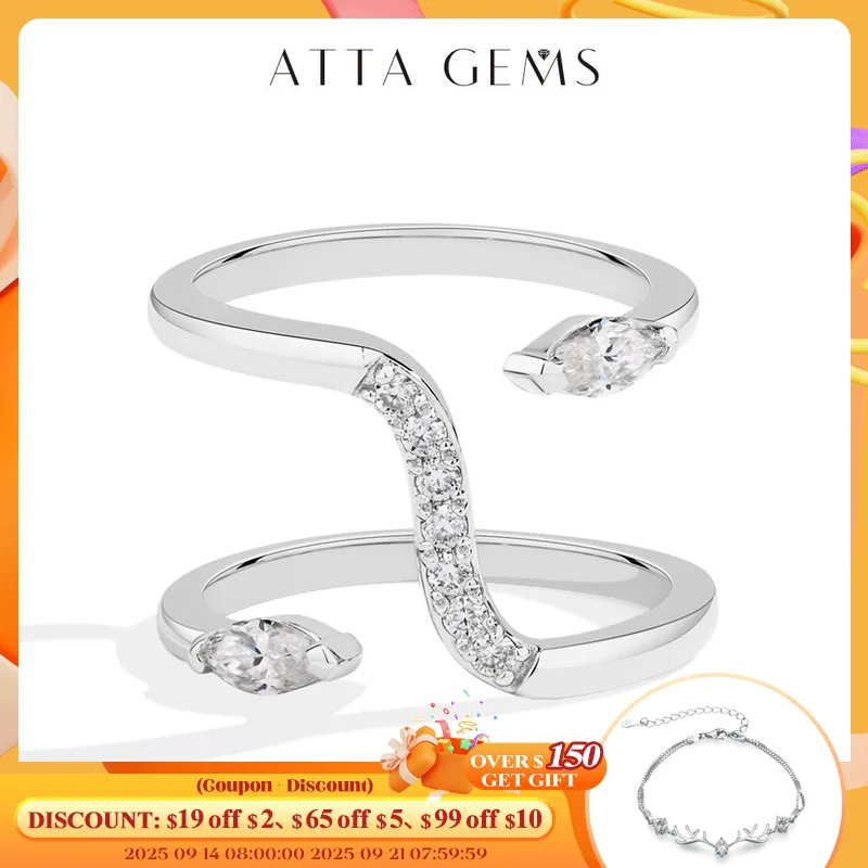 

ATTAGEMS Exquisite Full Moissanite Ring D VVS1 Double Snake Shape for Woman Men S925 Sterling Sliver Birthday Gift Party Jewelry
