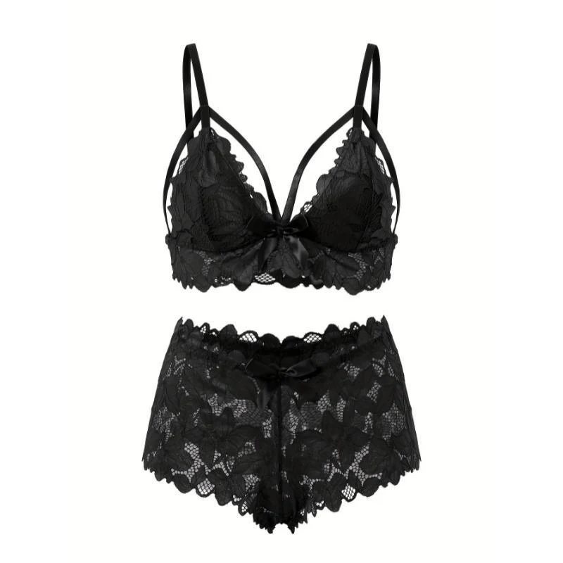 

Комплект женского сексуального прозрачного кружевного белья: бюстгальтер с глубоким V-образным вырезом и трусики с вырезами, соблазнительная пижама, интимный комплект для сна