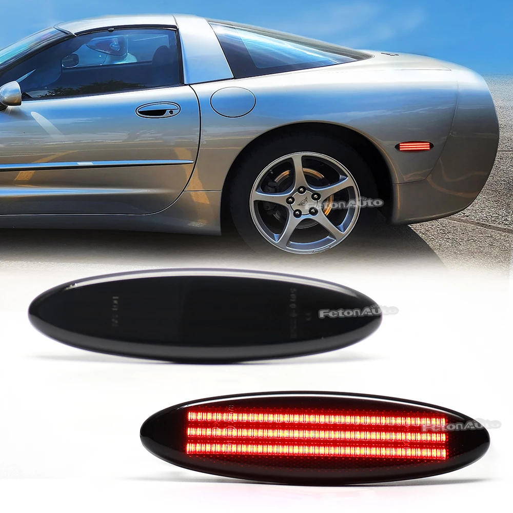 

For Chevrolet Chevy 1997-2004 Coupe C5 Z06 Convertible Corvette Smoke Black LED Rear Red Side Sign Fender Lamp