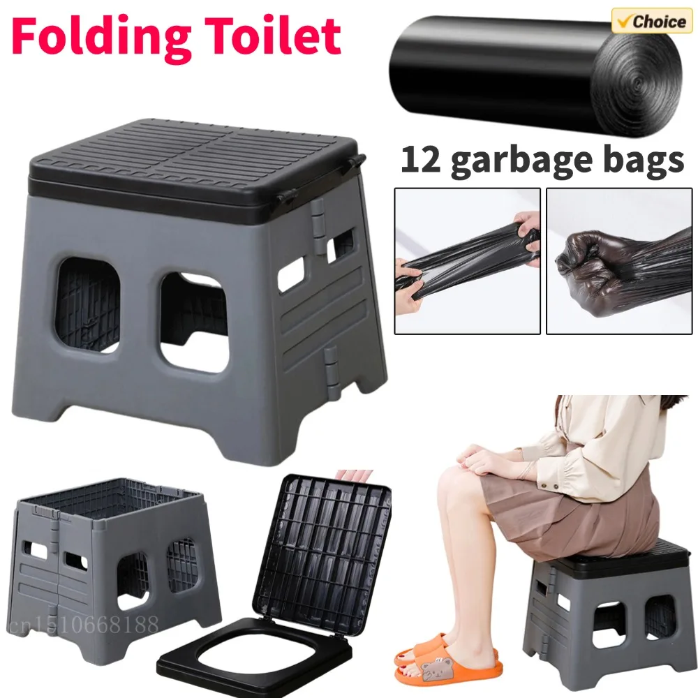 

Portable Camping Toilet with Lid Foldable Outdoor Camp Toilet Multifunctional Folding Truck Toilet for Emergencies Car Outdoor