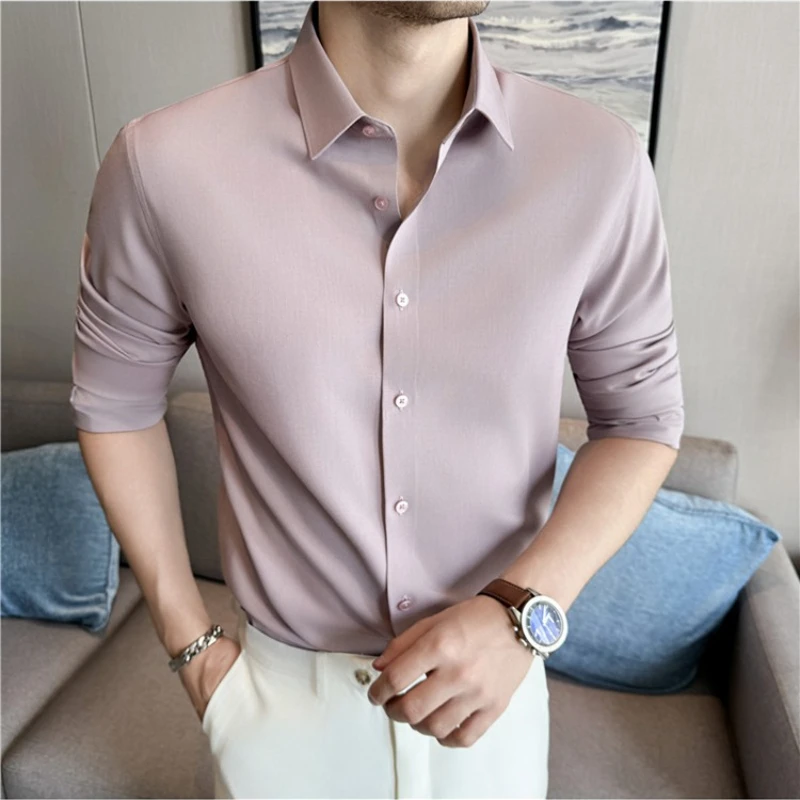 

Elegant & Functiona Men's Mulberry Silk & Modal Blend Shirt: Breathable Wrinkle - Resistant Seamless Skin - Friendly in Chic Red