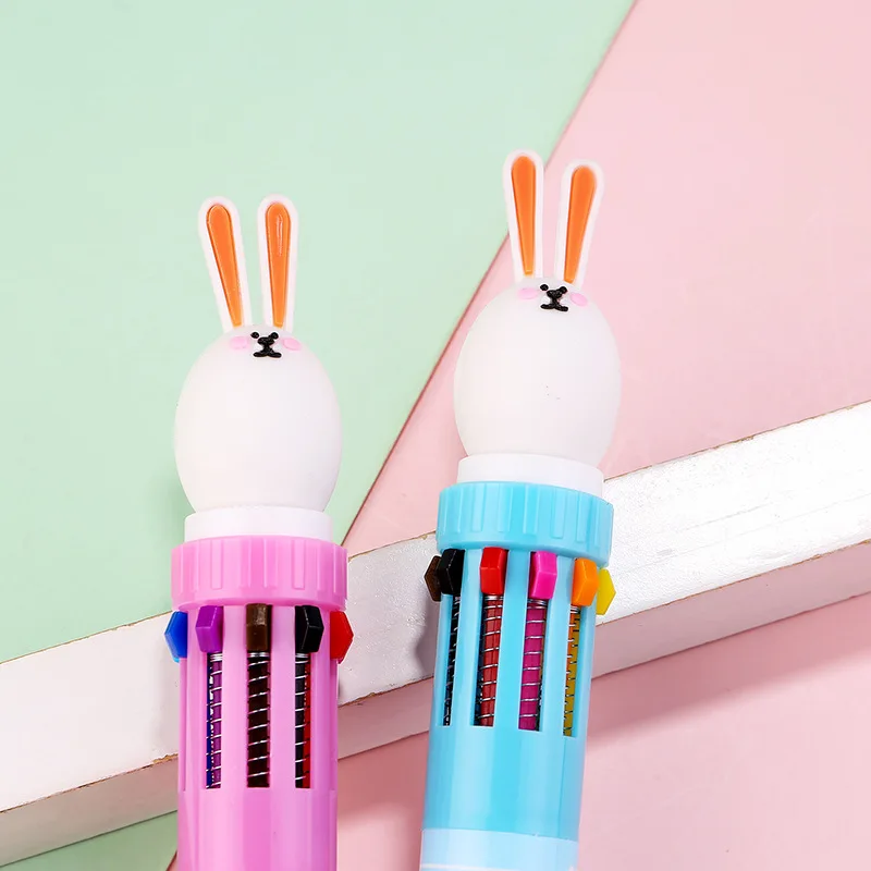 

12 шт./лот, шариковая ручка с милым кроликом, десяти цветов, мультяшный кролик, многоцветная маслянистая ручка, школьные и офисные письменные принадлежности