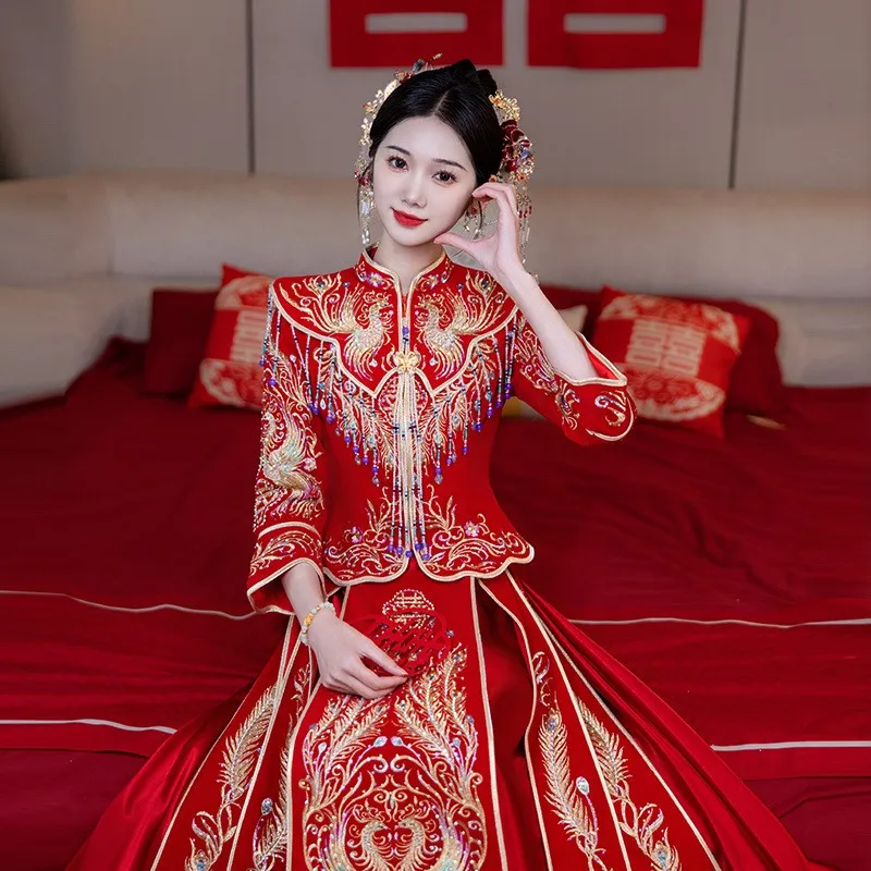 New heavy industry toasting Chinese-style wedding dress for