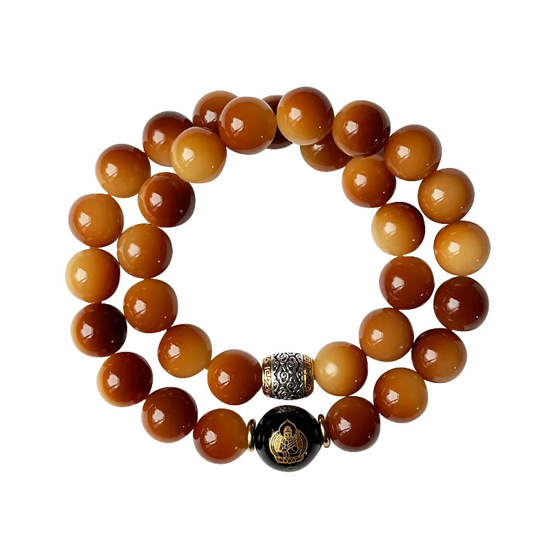 Natural Bodhi Seed Bracelet Charcoal Burned Olive Shell Double Wrap Mala Beads Prosperity Eight Directions Wrist Unisex Handmade view 5