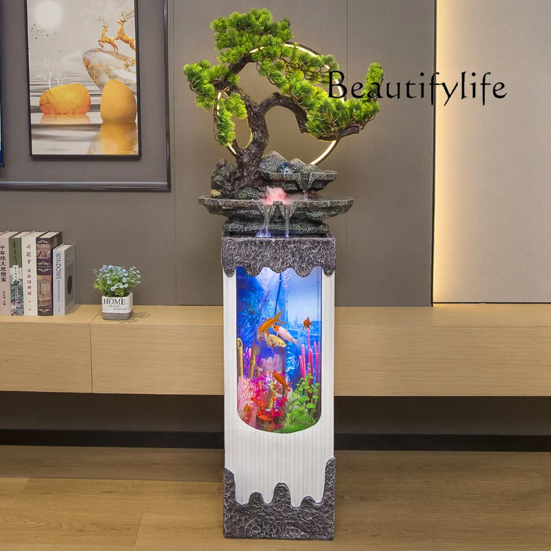 

Goldfish tank living room small water circulation ecological fish tank Chinese rockery landscaping viewing corner fish farming
