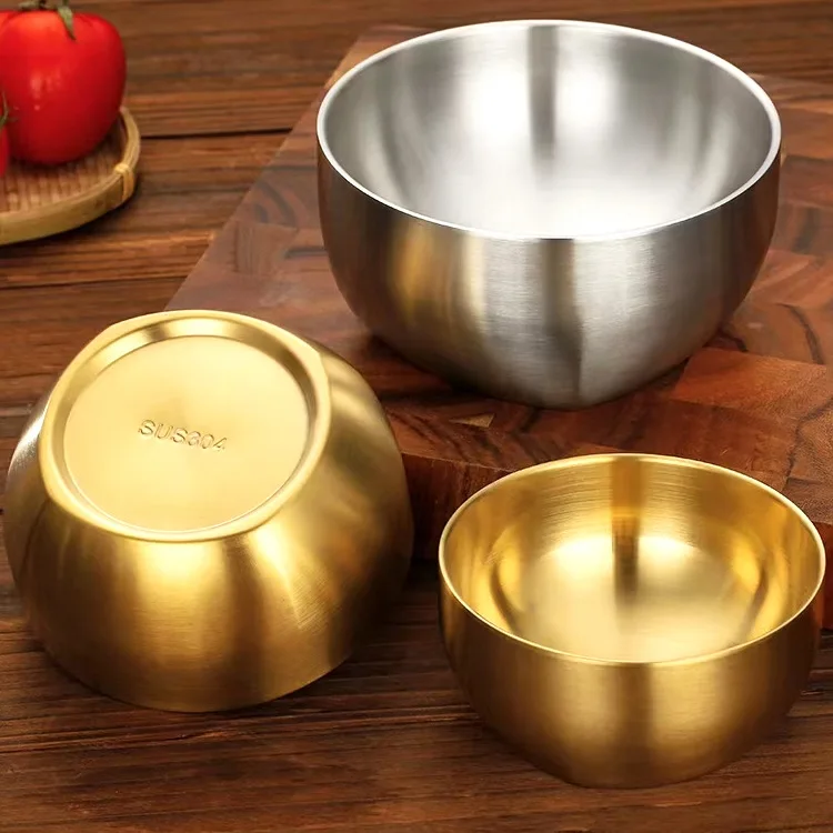 1PC 304 Stainless Steel Bowls Rice Noodle   Golden Silver Double Layer Ramen  Insulated  Food Container Kitchen