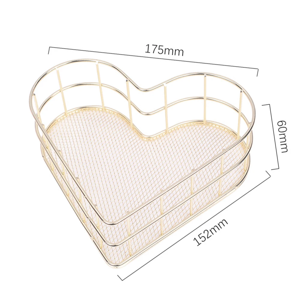 

Wrought Iron Storage Tray Heart Shaped Nordic Metal Basket Jewelry Organizer Home Decoration Golden Color For Wedding Birthday