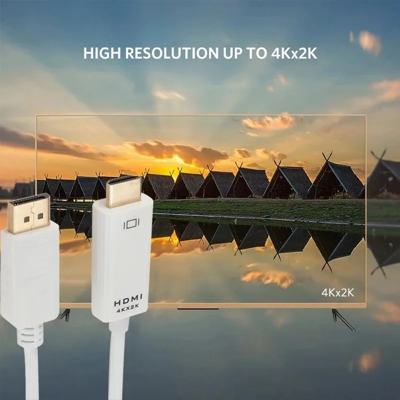 GRWBEOU-4KディスプレイポートからHDMI互換アダプター、コンバーター、オスケーブル、ビデオ、オーディオ、PC、TV、1.8m