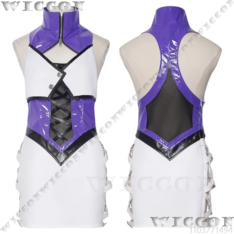 Shermie Viper Ning Game NARAKA Cosplay Silver Laser Color Coat Purple PU Clothes Sexy Woman Outfit Long Red Wig Cos Halloween