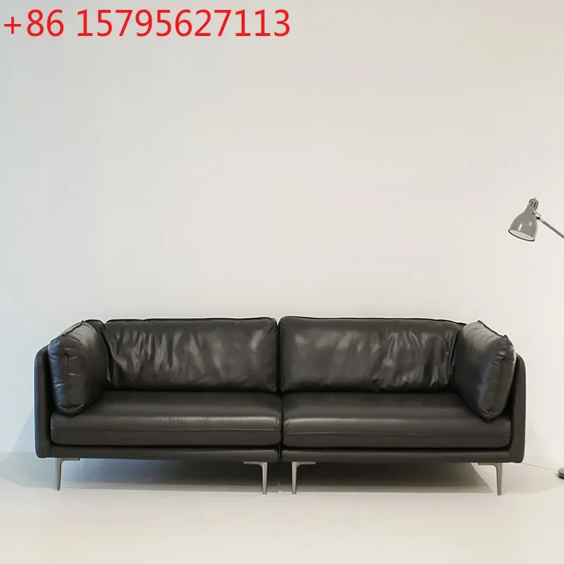 

Italian minimalist all-leather sofa living room hotel lobby first layer cowhide sofa