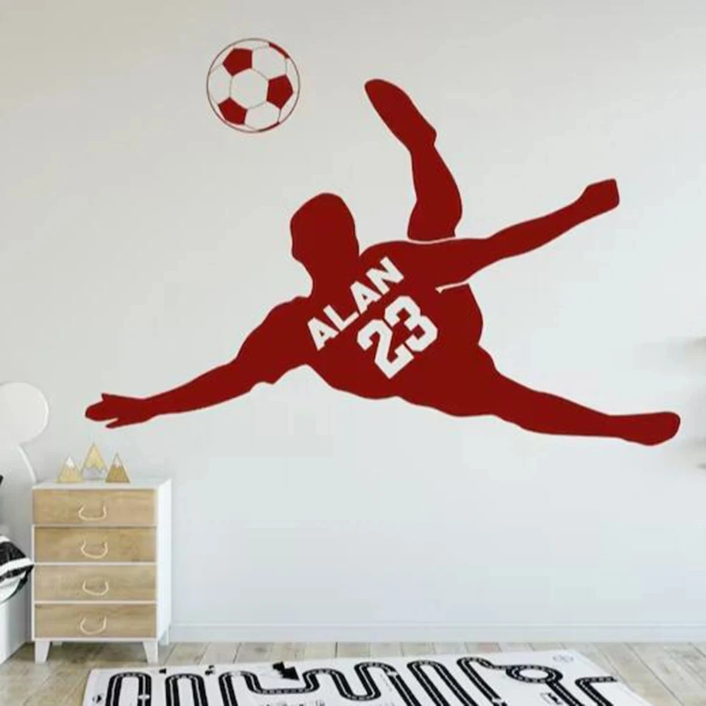 Custom Name & Number Soccer Player Jersey Wall Sticker Boy Kids Playroom Football Sport Shooting Wall Decal Bedroom Vinyl CC15