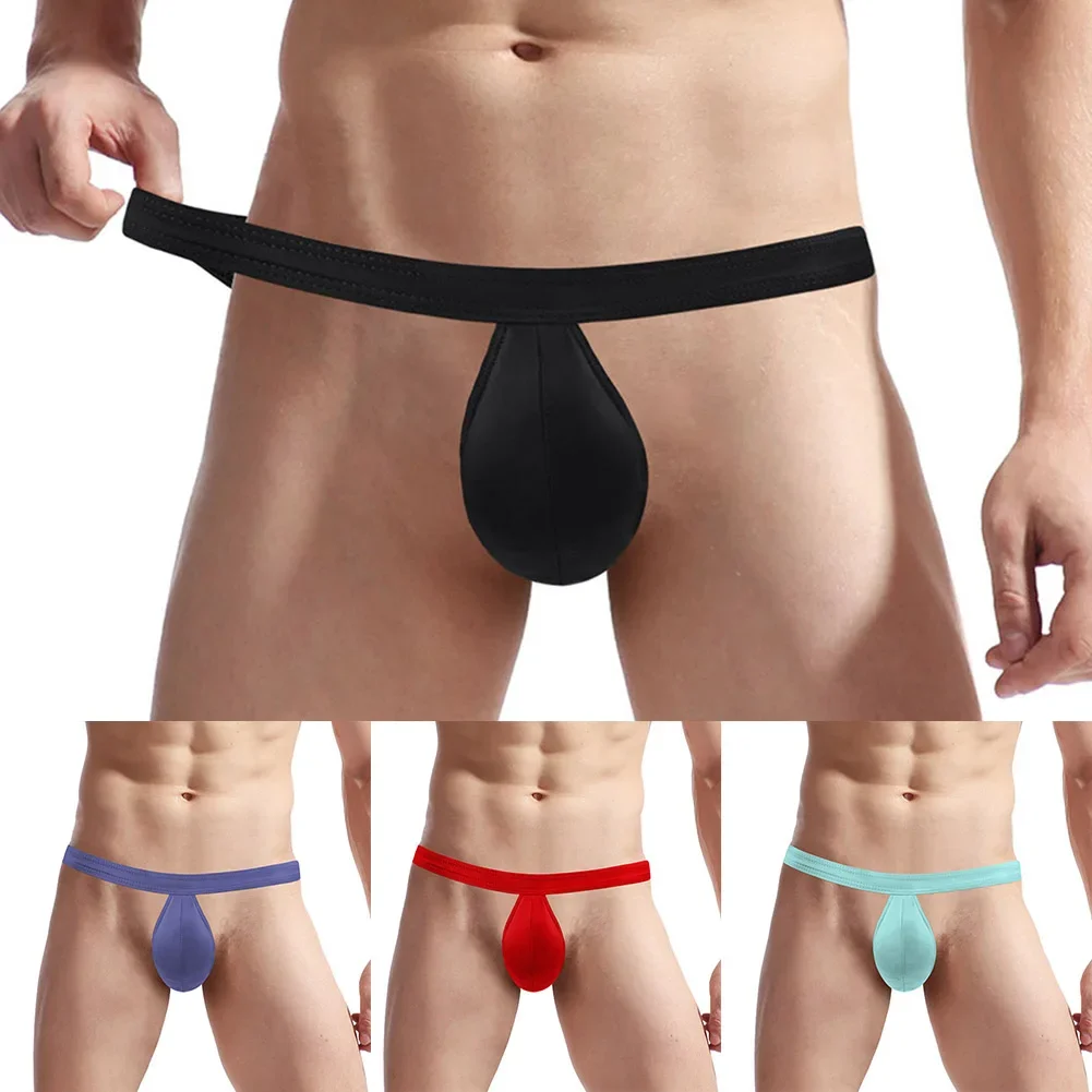 Cuecas masculinas para melhorar bolsa, biquíni de cintura baixa, seda gelo G-strings, minikini tangas, posando cueca, calcinha t-back, lingerie