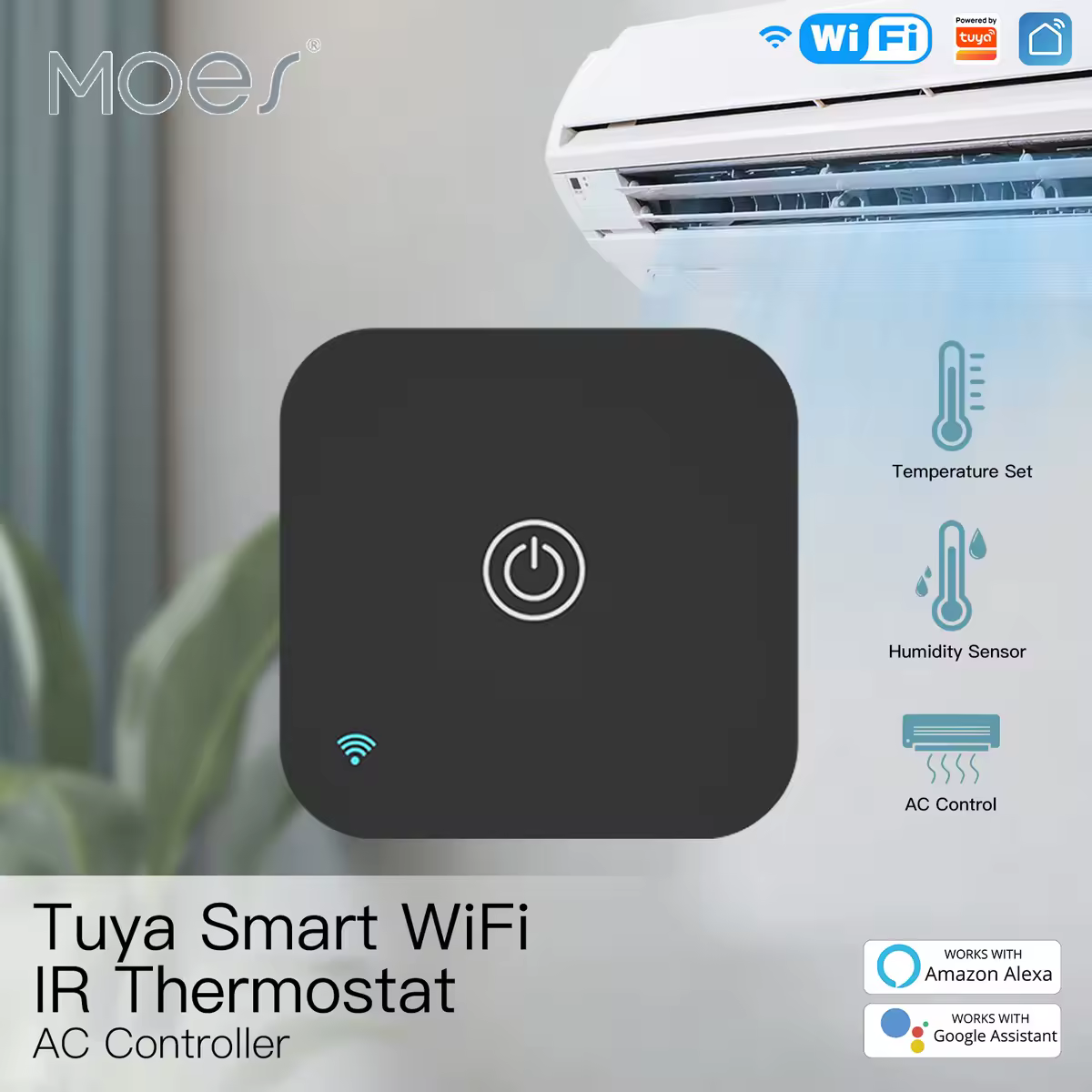 MOES Tuya WiFi IR termostato controlador de CA Control remoto Sensor de temperatura y humedad vida inteligente Control de voz Alexa Google
