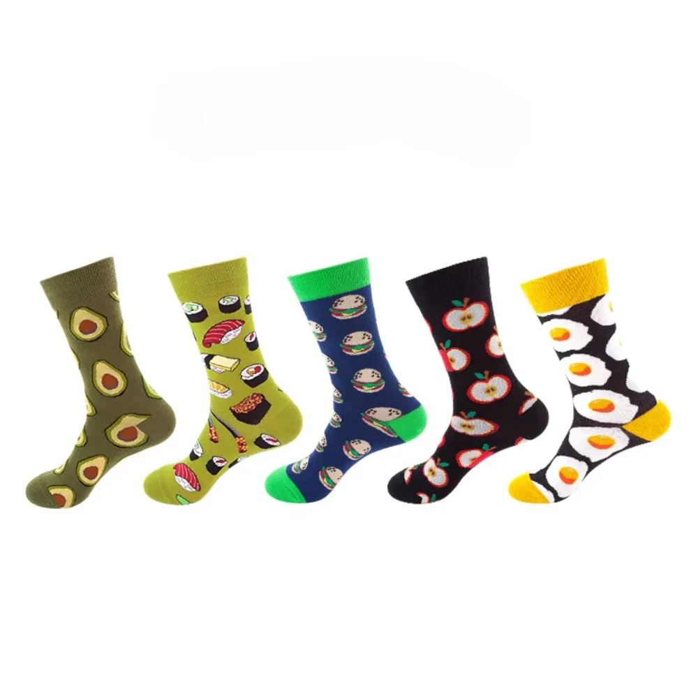 Chaussettes en coton à motif coloré pour hommes, chaussettes provoqué Happy Crew, marque de marée masculine, mode amusante, nouveauté, 5 paires