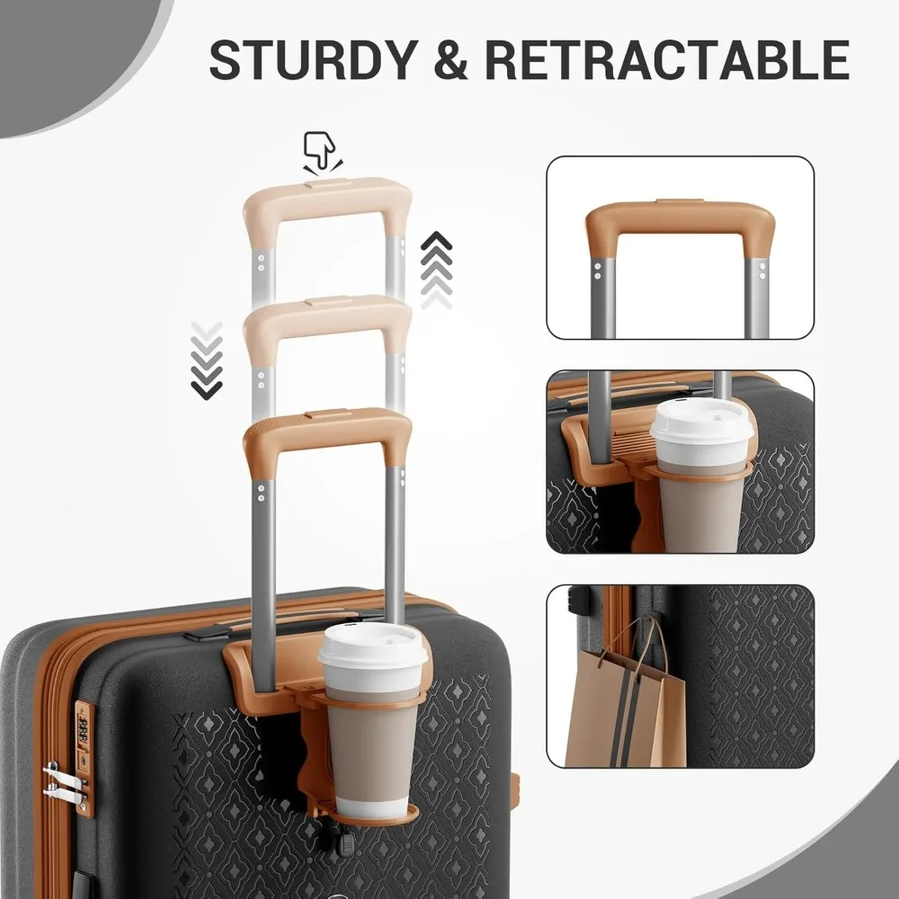 Large Capacity 24 Inch Expandable Hard Shell Luggage with Hidden Cup Holder, TSA Lock, and Lightweight Suit for Easy Travel