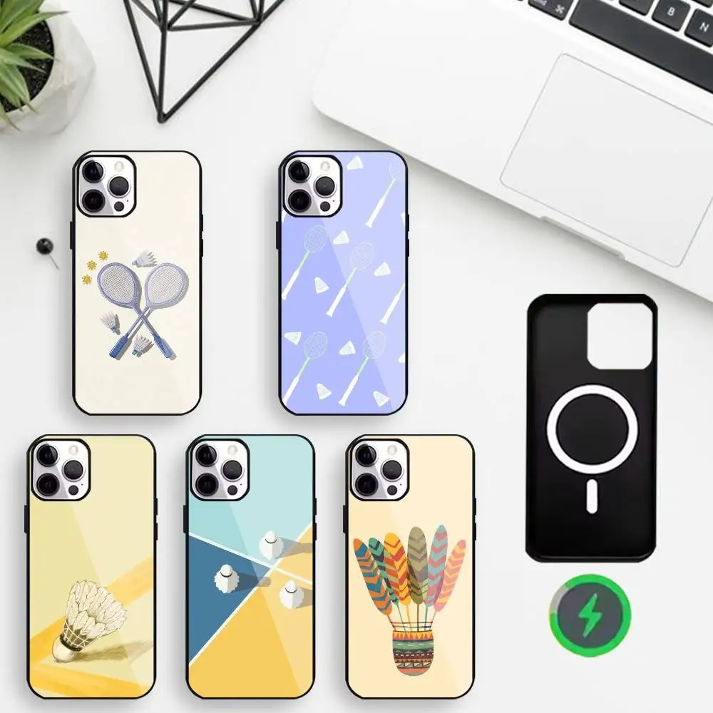 

Badminton element lines Phone Case For iPhone17,16,15,14,13,12,11 Max Black Wireless Charging Protecitve Cover