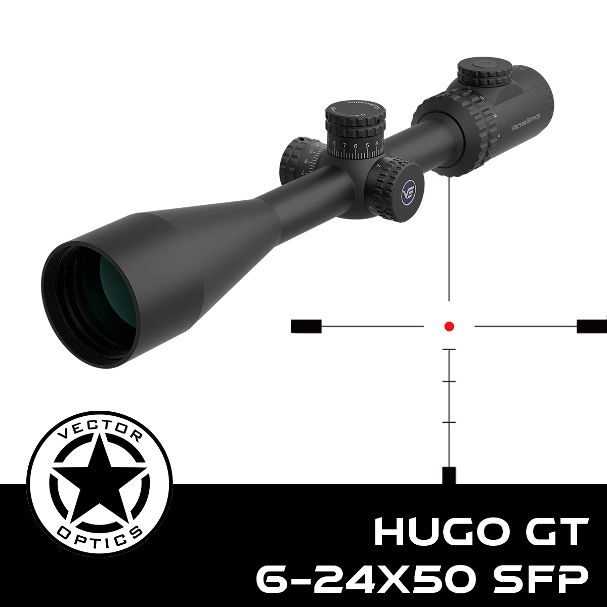 

​​Vector Optics Hugo 6-24x50GT SFP Riflescope | BDC Reticle | 1/4 MOA Turret Lock Adjustment | Varmint Hunting​ | 1 Inch Tube