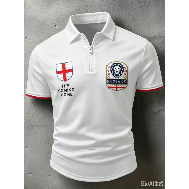England Football Half Zip Polo Shirt 3D Full George Cross Print T-shirt Men Women Soccer Supporter Uniform Casual Sport Tee view 5