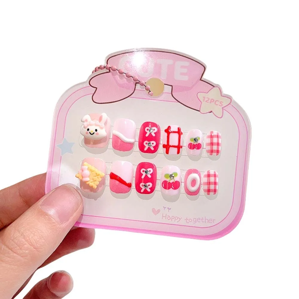 3D Animale Bambini Cartoon Unghie finte Corto a forma quadrata Materiale per manicure Bambini Unghie finte Colore caramella Stampa sulle unghie