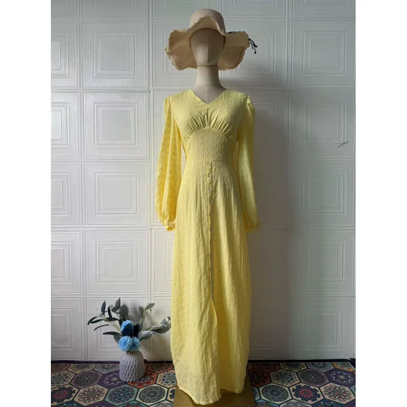 2025Summer new style retro fresh sweet long-sleeve long dress comfortable women's dress