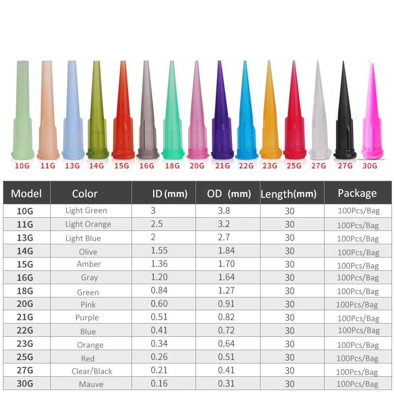 50pcs TT Plastic Tapered Tips Solder Paste Adhesive Glue Dispensing Needle,TT Assorted Plastic Conical Tapered Needle 14-30G