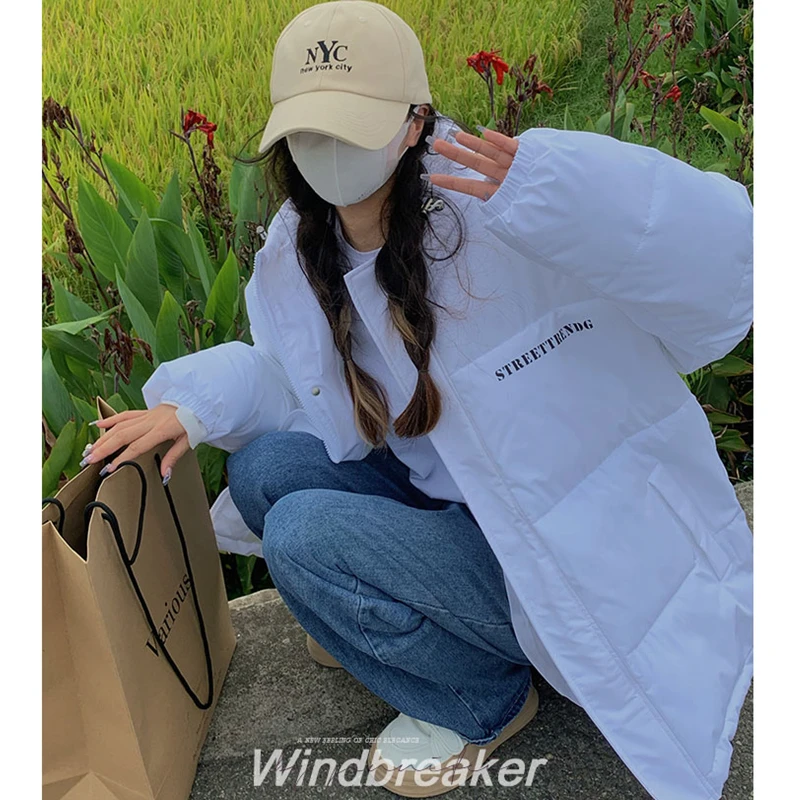 

Women White Down Parka Jacket Hooded Checkerboard Pattern Winter Waterproof Warm Duck Feather Down Female Puffer Coat Outwear