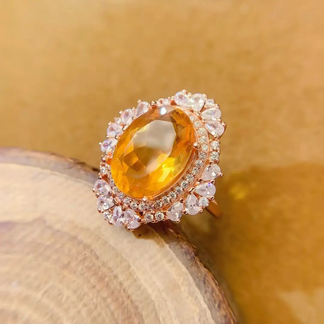 

Роскошное кольцо из серебра 925 пробы с кристаллами, кольцо с натуральным цитрином, 10 мм * 14 мм, 6 карат, ювелирные изделия из настоящего цитрина с покрытием из 18-каратного золота