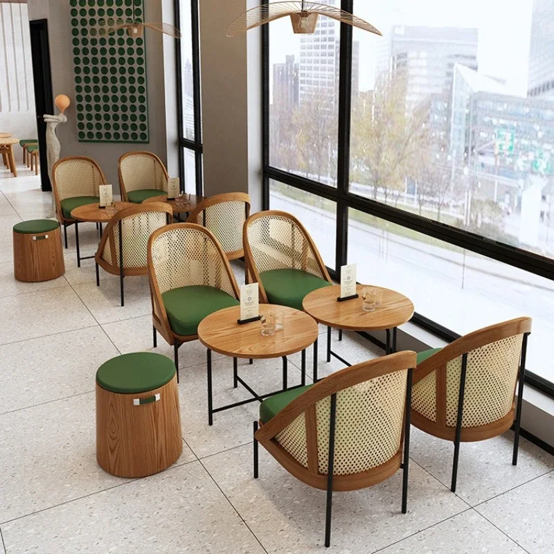 

Nordic light luxury negotiation area milk tea shop cafe crochet rattan table chair card seat sofa combination