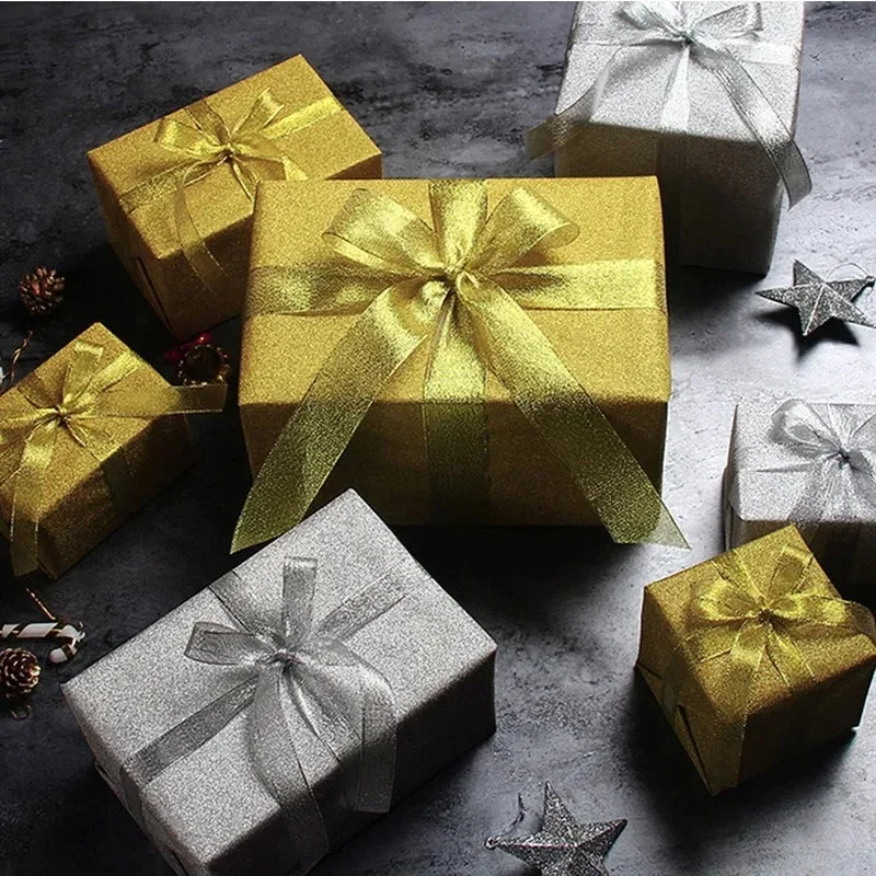 25yards/roll Gold Silver Metallic Glitter Ribbons for Apparel Garment DIY Accessories Crafts Sewing Fabric  Supplies Gift Wrap