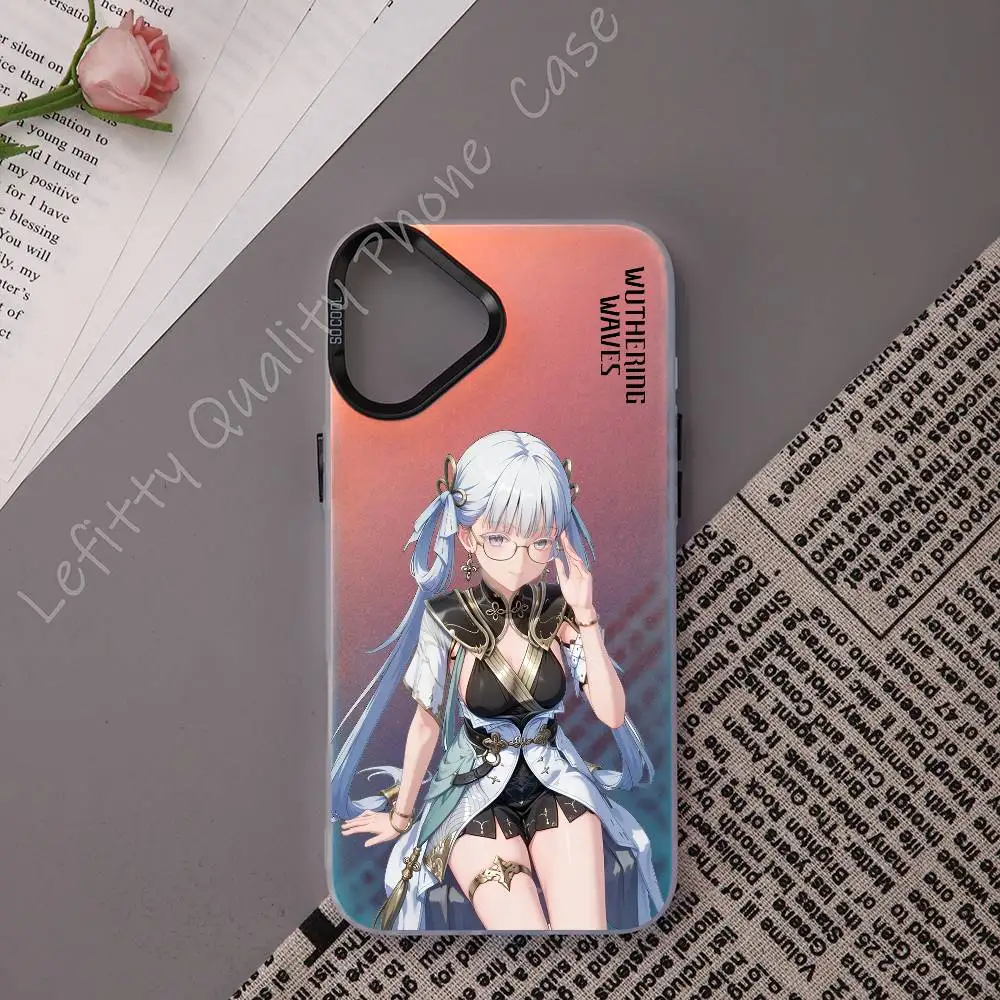 

Jinhsi Wuthering Wave Sexy Phone Case For IPhone 16 15 14 13 12 11 Pro Max Matte Aurora Multicolor Laser Metallic Gradient Funda
