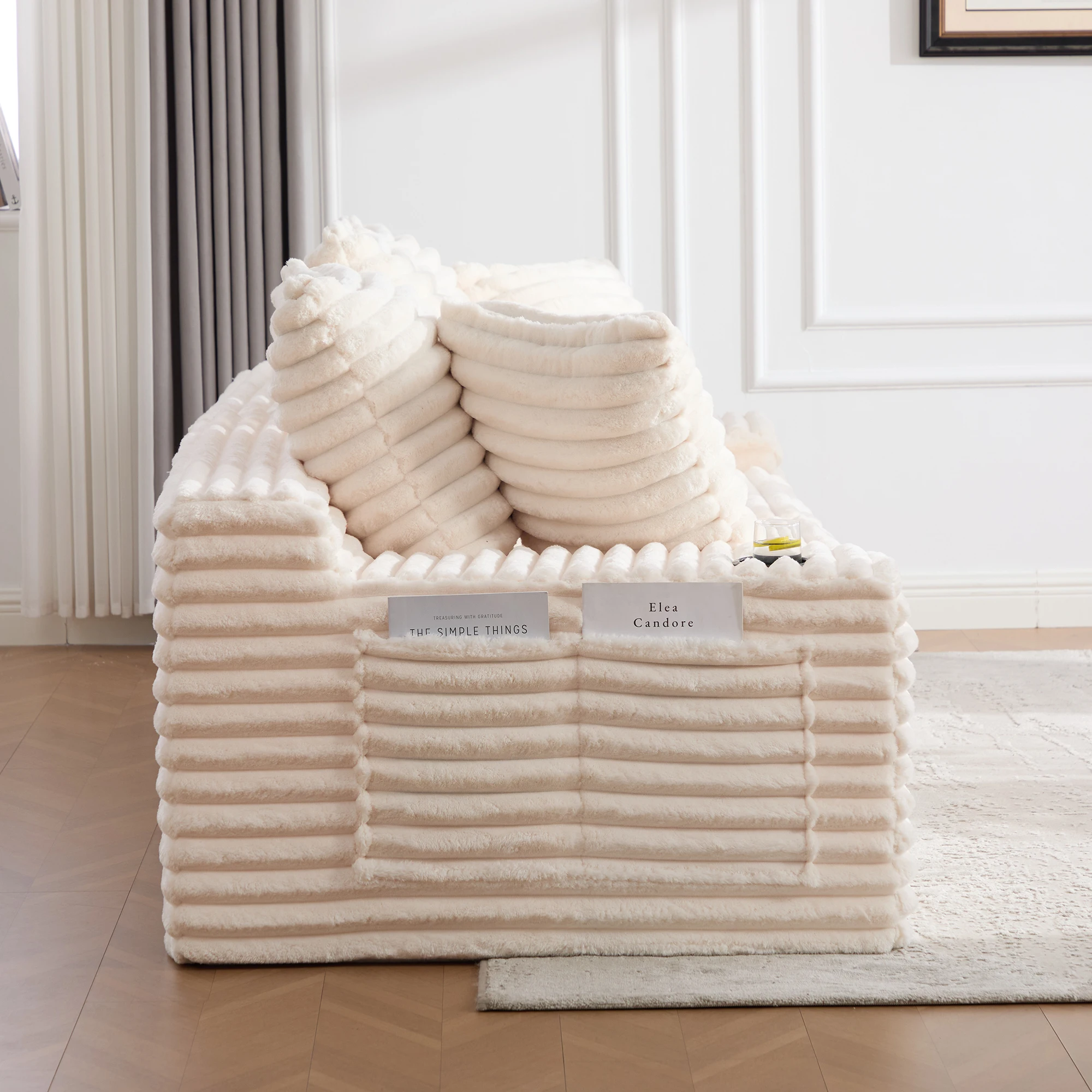 LVHOM 4-Sitzer Cordsofa mit Chaiselongue, Kissenrücken, Eckigen Armlehnen, Getränkehaltern & Seitentaschen für Wohnzimmer – Detail 16