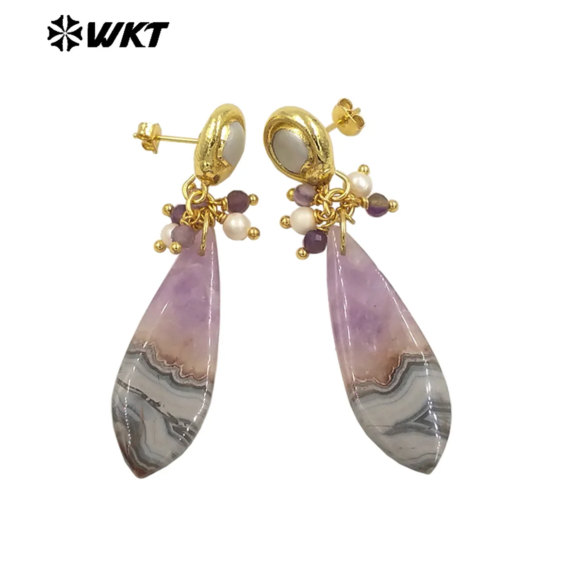 WKT-E780 High Quality Amethyst Pearl Special Earring With Real Gold Plated  For Friends Jewelry Gifts