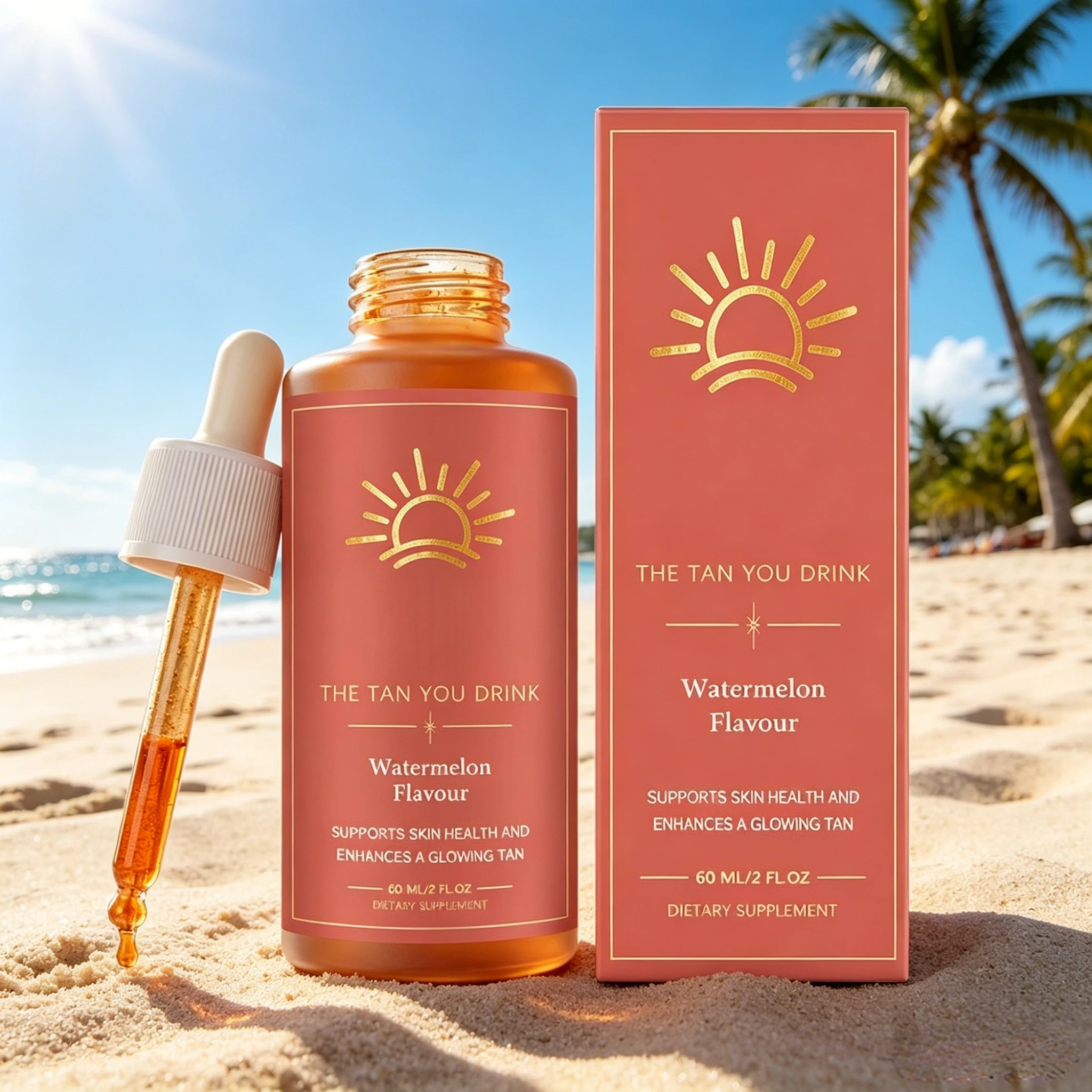 60ml Watermelon Self Tanning Liquid Drops - Enhance Skin Melanin, Preventing Sunburn, for Face & Body Natural-Looking Tanner