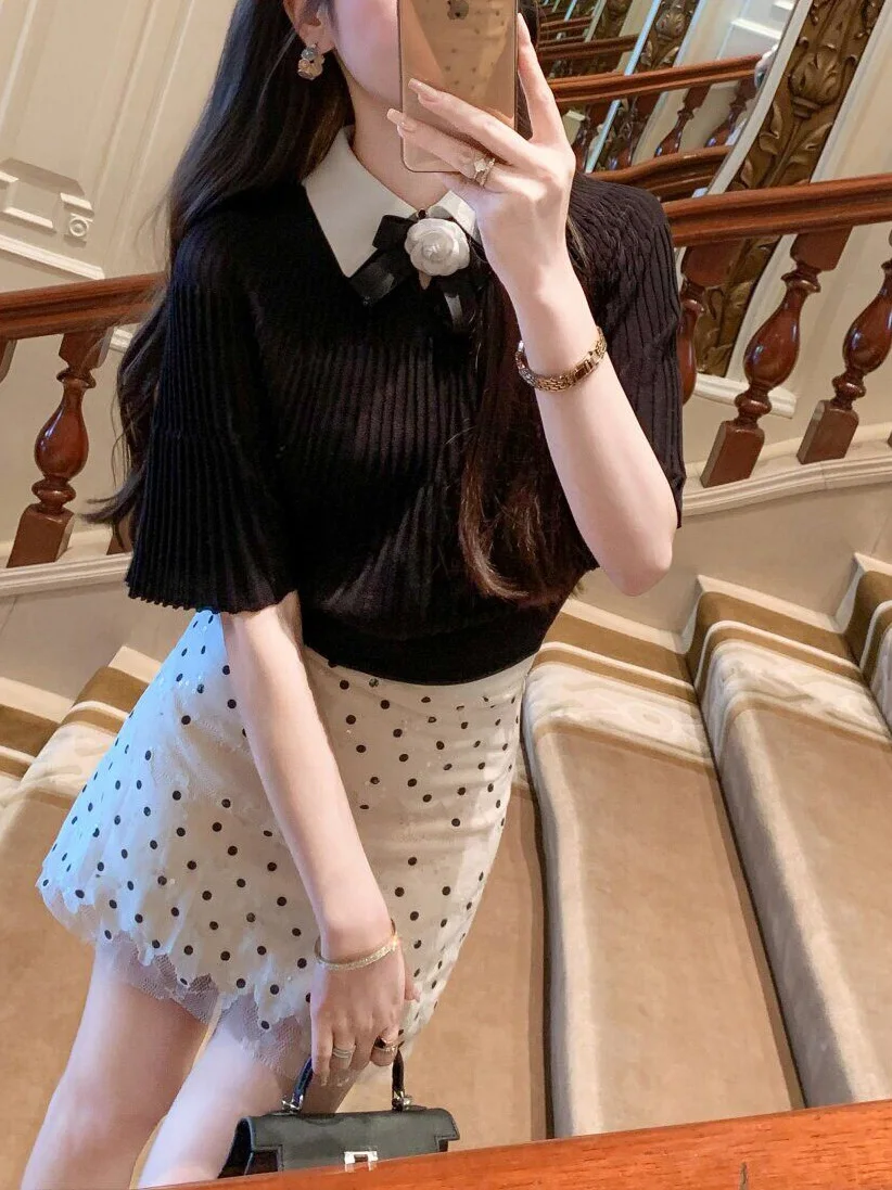 Women's Cloak Style Short Sleeve T-Shirt Summer 2026 New Inner Wear Base Shirt Top Korean Version Loose Fit Knitted Thin