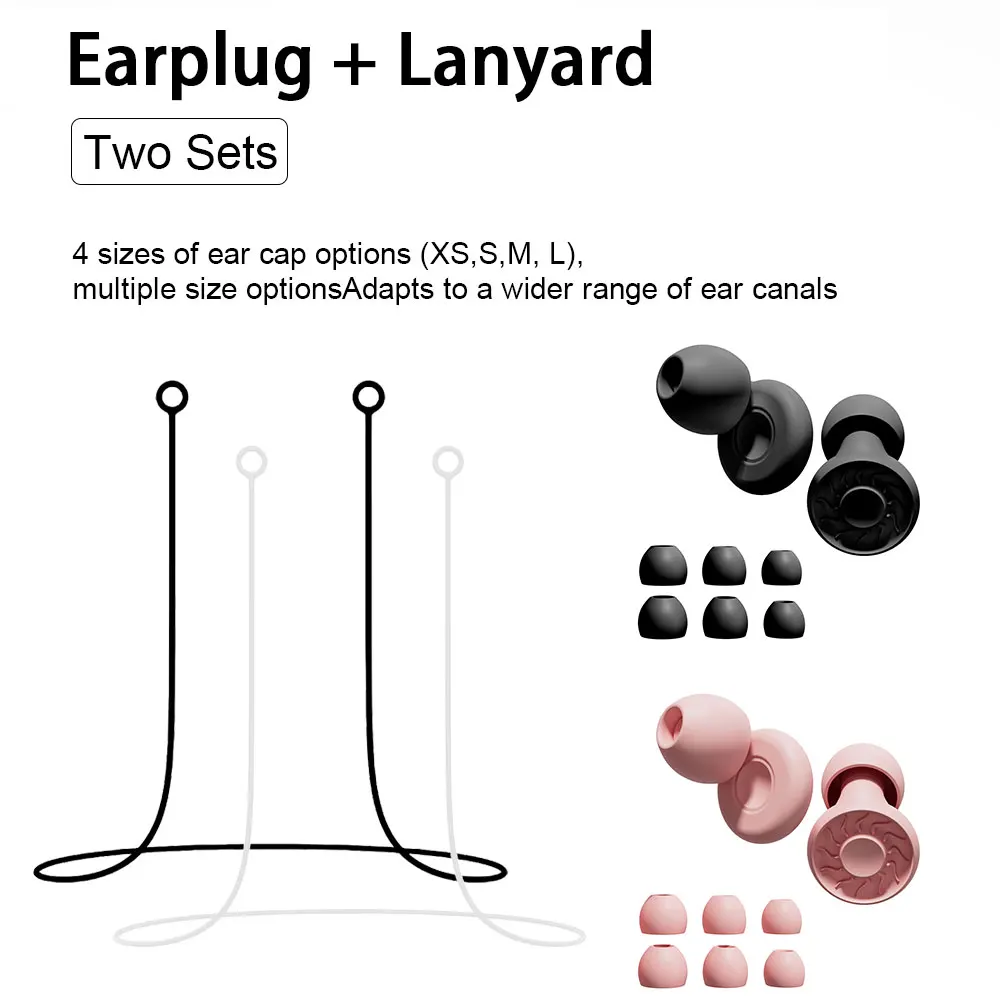 Noise Isolation Earplugs Package, 2 Pairs Ear Plugs + Two Silicone Anti Lost Cords, Great for Flights Traveling