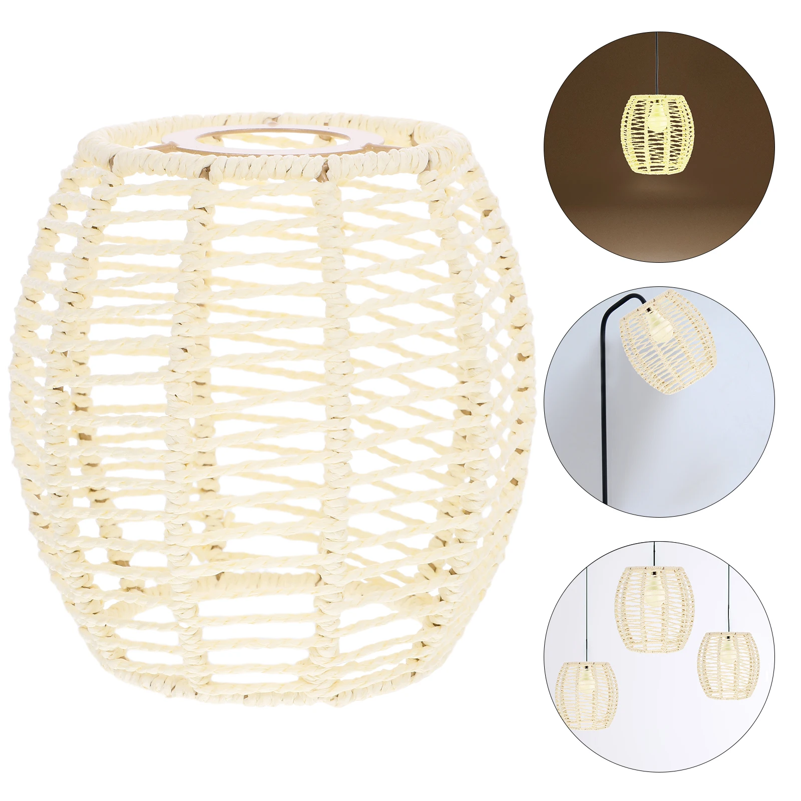 

Boho Woven Lampshade 4cm Diameter Iron Paper Material Hanging Light Cover for Kitchen Dining Room Decor Retro Chic