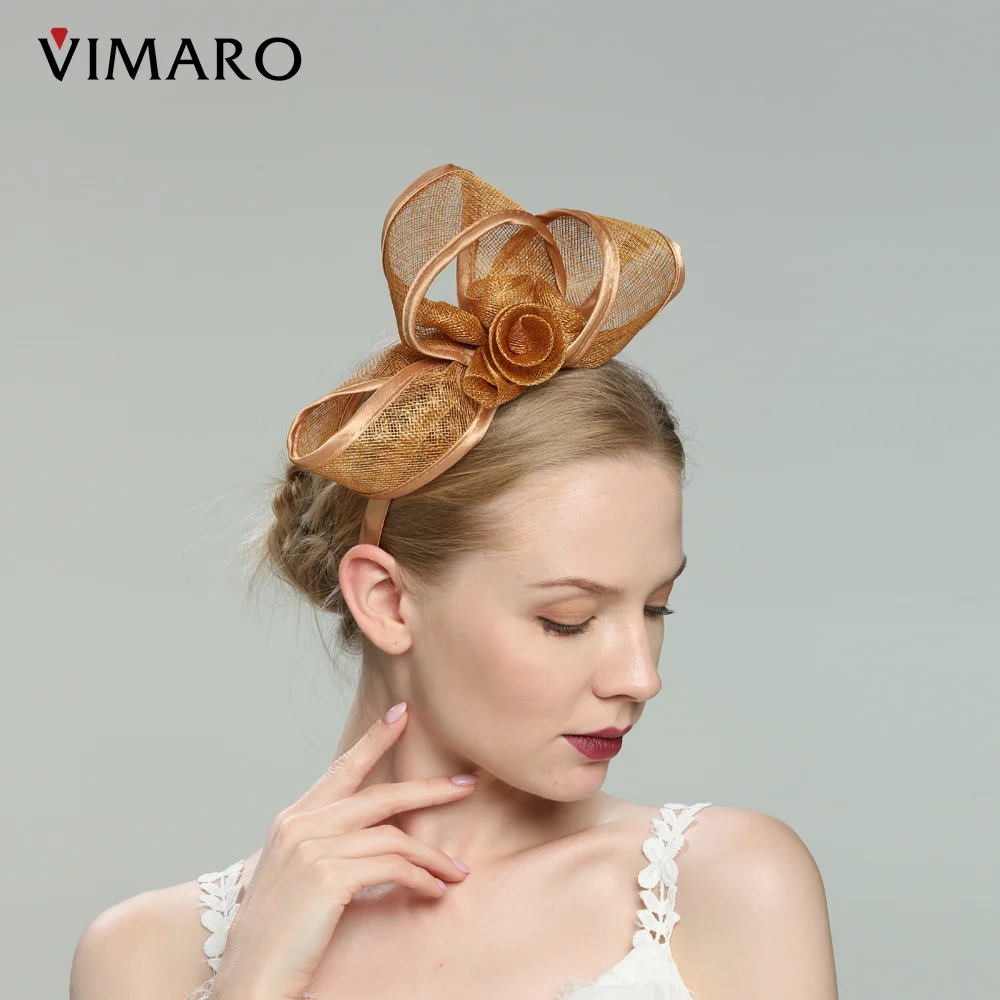 

VIMARO Gold Sinamay Fascinators for Women Elegant Headbands Fascinator Hats for Women Wedding and Church Hat Derby Tea Party