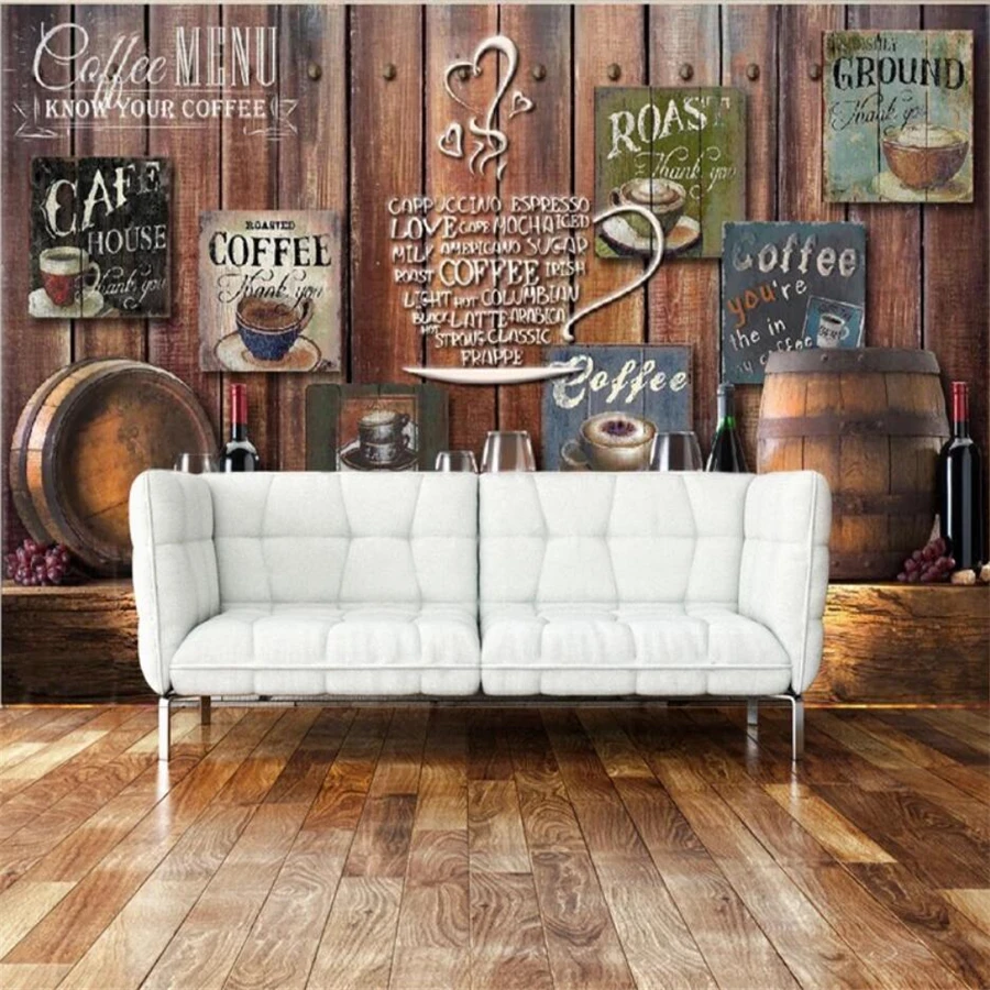 Custom wallpaper 3D mural retro nostalgic coffee bar wine barrel wall living room restaurant wall papers home decor papier peint