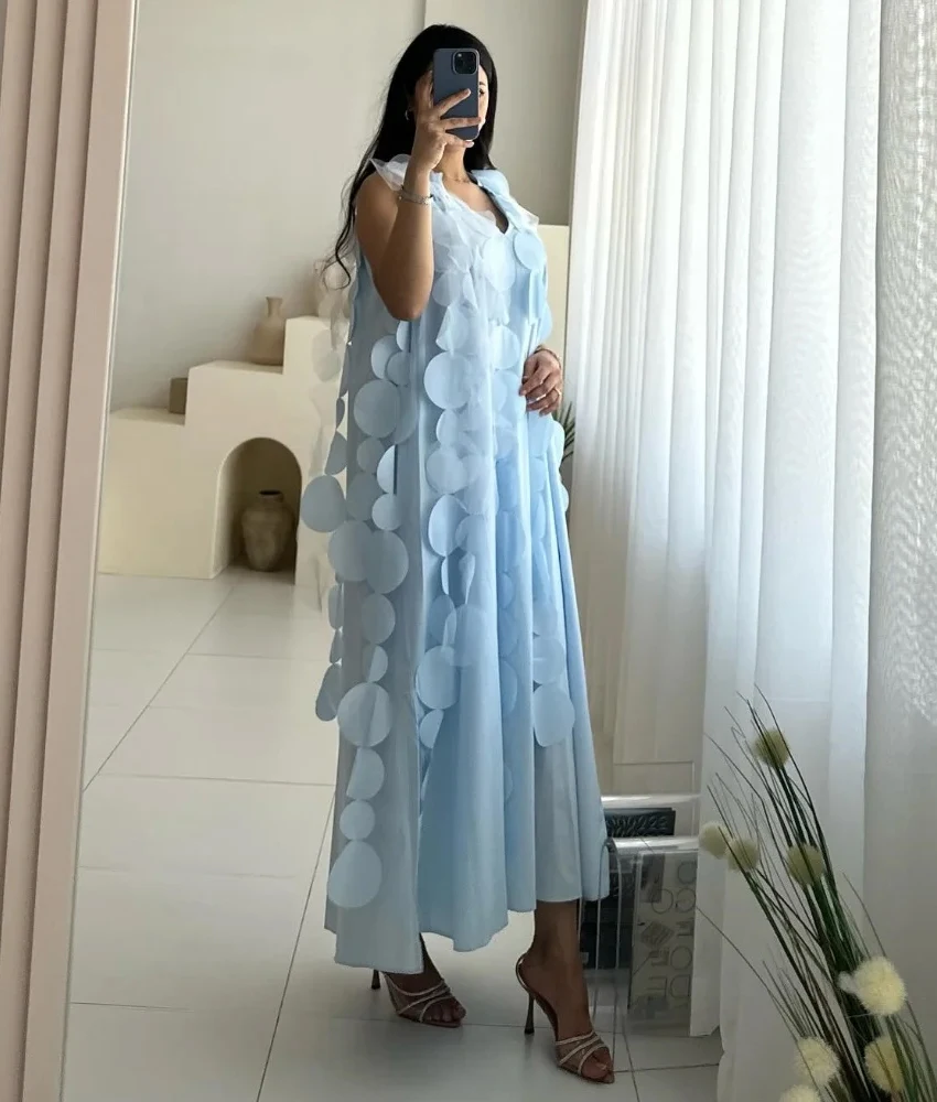 Personalizado requintado jérsei a linha apliques vestido de noite delicado sem mangas com decote em v tornozelo comprimento فساتmaveraات