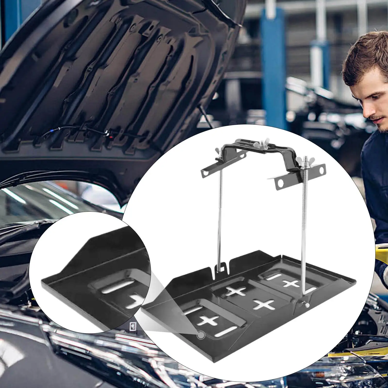 Battery Hold Down Tray Kit, Metal Solid Storage Battery Holder for Automobile, Marine