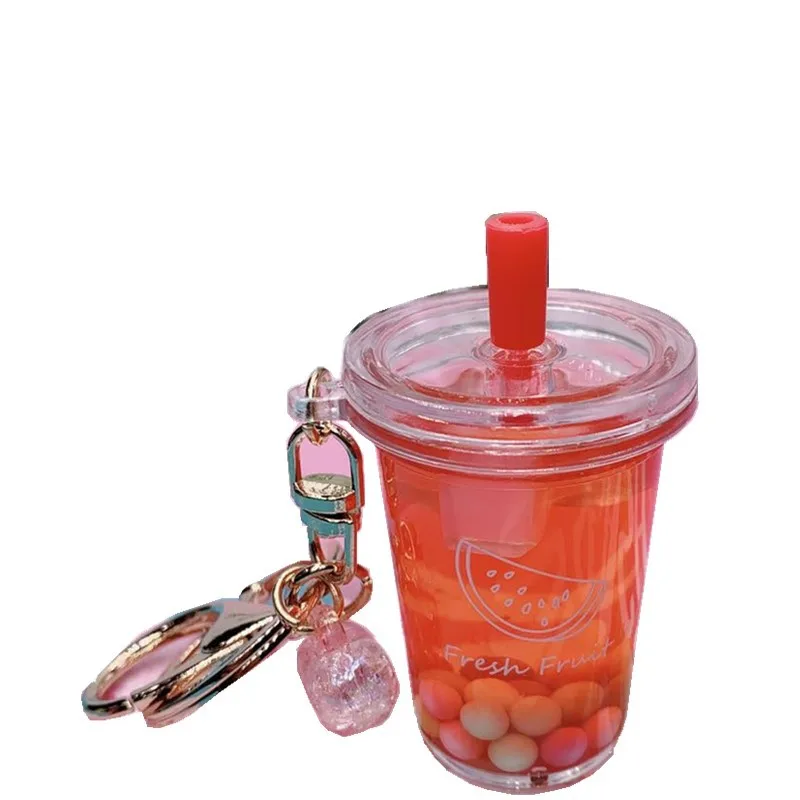 Hot simulation food oil quicksand liquid pendant mini bubble tea floating keychain