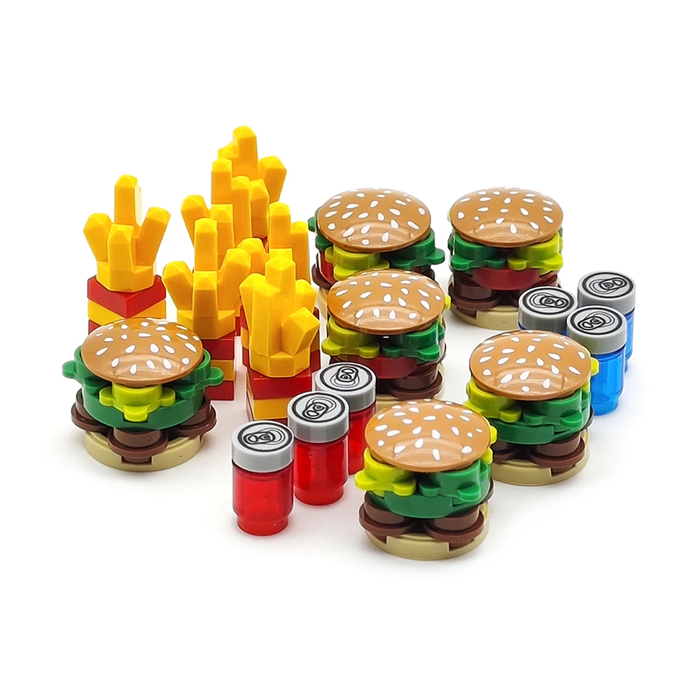 Fast food series MOC building block set - hamburger, French fries, juice DIY assembly toys, suitable for boys and girls to play