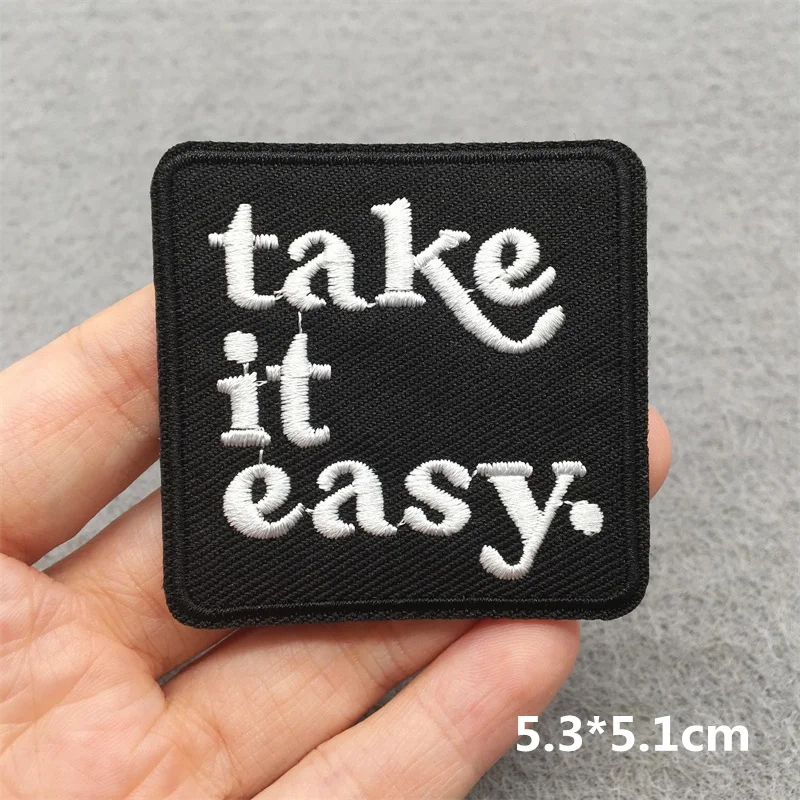 Black White Slogan Embroidered Patch for Clothes Iron on Badge Labels Sticker for Jacket Stripes Letters Appliques