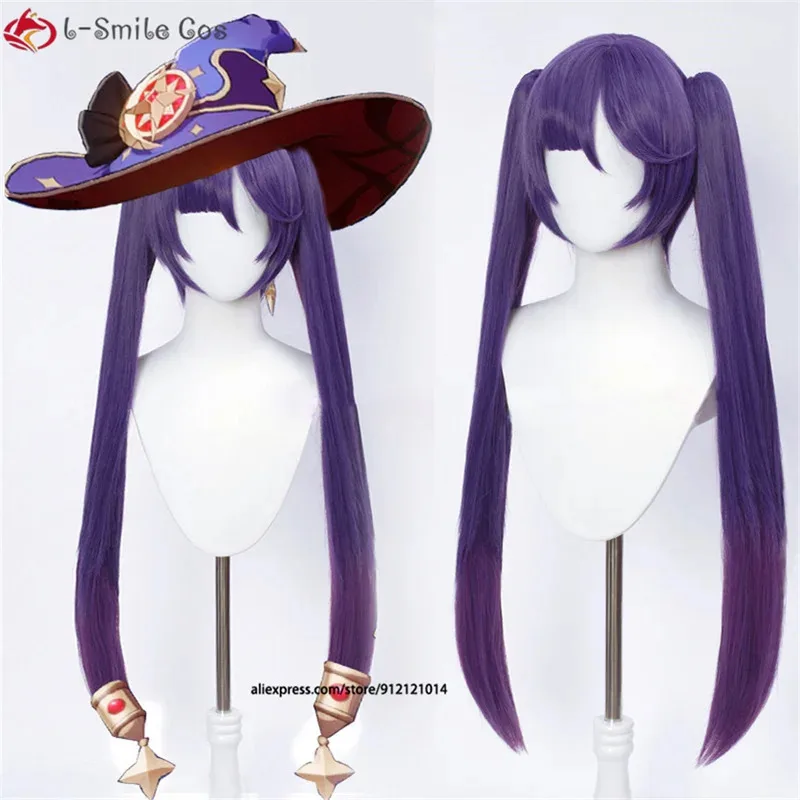 

vivi 2025 Game Mona Purple Long Cosplay With Twin Ponytails Bangs Heat Resistant Synthetic Hair Halloween Wigs + Wig