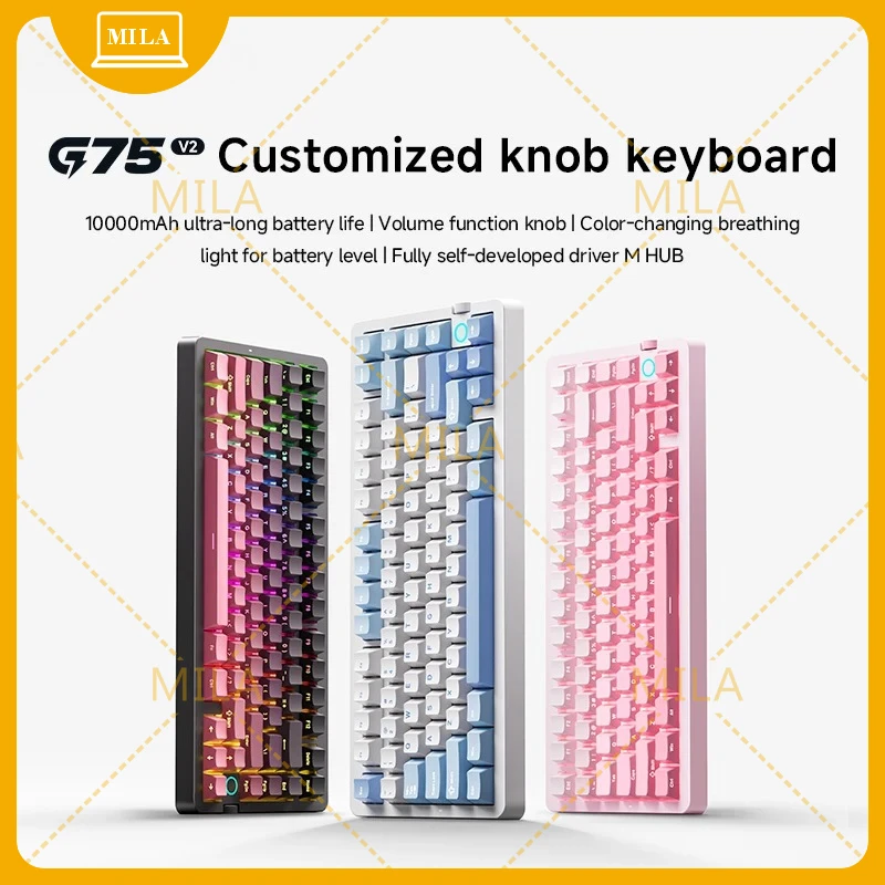 

For MCHOSE G75 V2 Tri-mode Mechanical Keyboard Gasket Wireless Gaming Keyboard 5 Layers Dampening RGB Light Hot Swap Gift