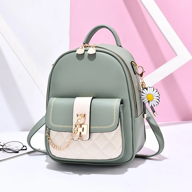 Bag Women 2022 New Fashion Rhombic Contrast Backpack Korean Version Large Capacity Buckle One shoulder Two shoulder Travel Backp