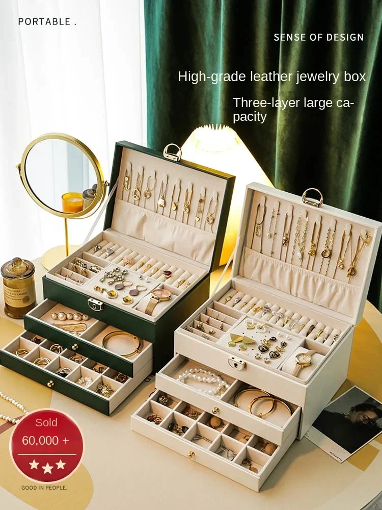 Three-layer Jewelry Storage Box for High-end Exquisite Necklaces, Earrings,Gold Jewelry and Hand Accessories with Large Capacity