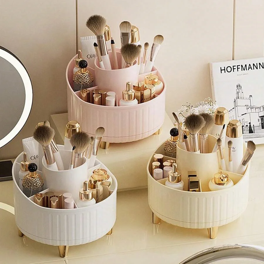 360° Rotating Makeup Holder Desktop Cosmetic Storage Box Organizer Large Capacity for Bathroom Portable Lipstick Makeup Brush
