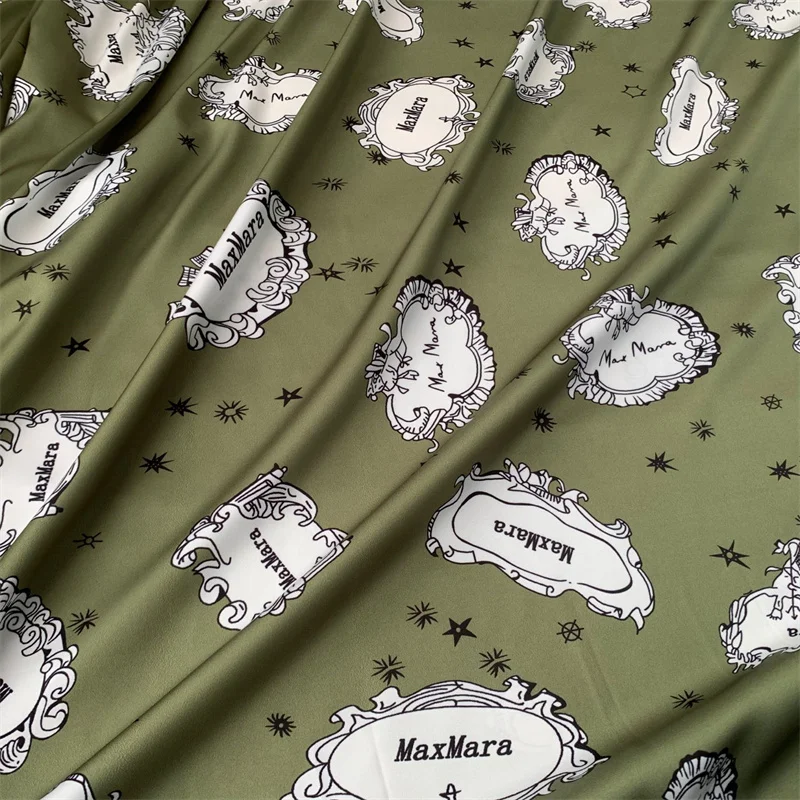 High Quality Imitation Silk Stretch Satin Green Bottom Bulletin Board Printed Brand Fabric For Dress Shirt Handmade DIY Material